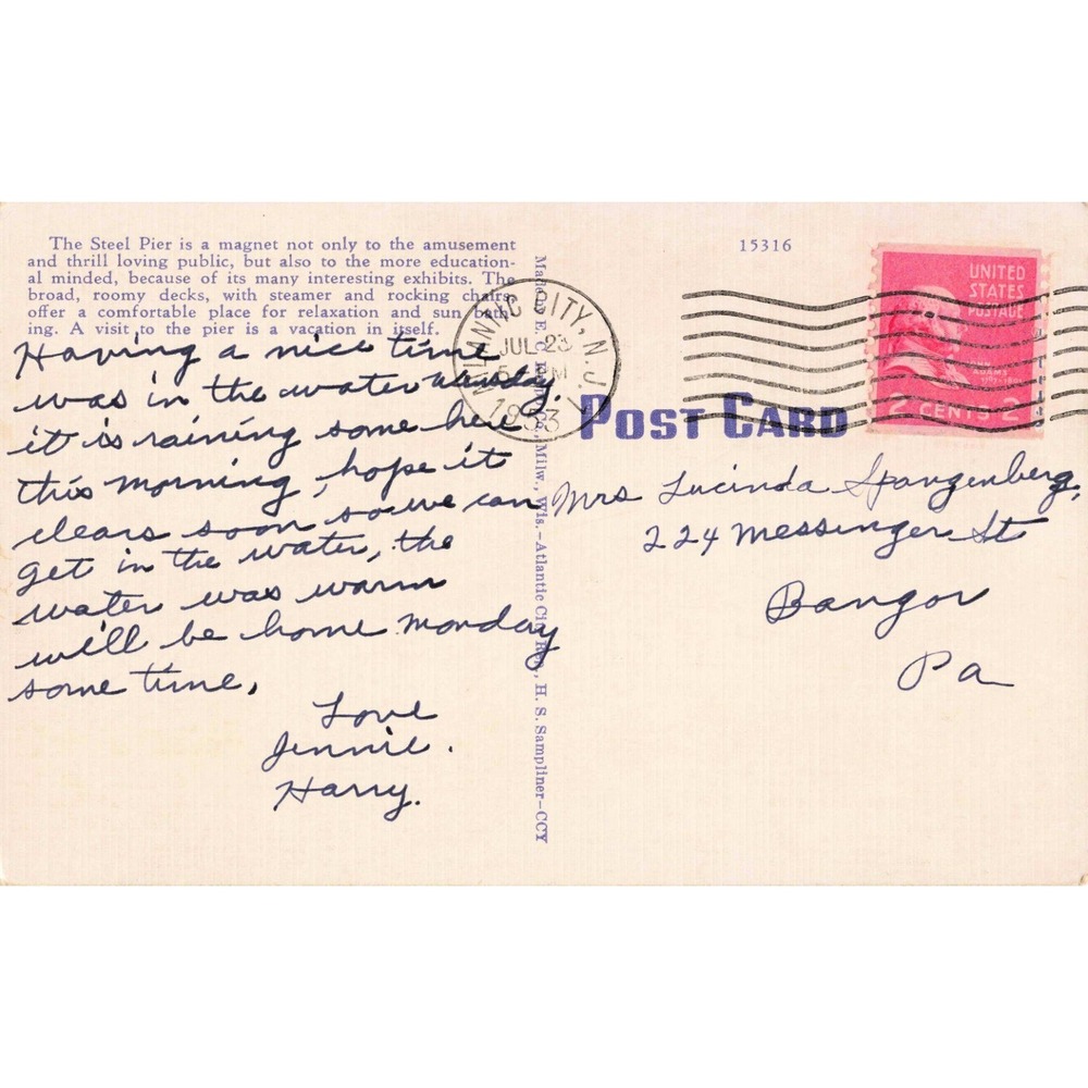 Steel Pier Atlantic City New Jersey NJ Beach Aerial View Linen Postcard 1953 #36 - Picture 2 of 2